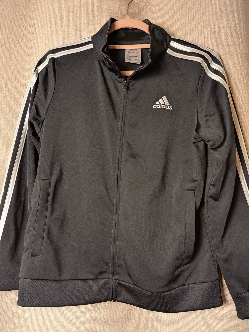 Adidas Women's Black 3-Stripe Full Zip Track Jacket M+ US 10/12
